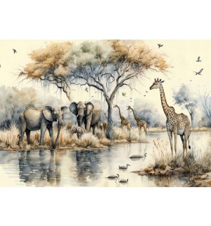 Vlies foto tapeta: Divlje životinje na pojilištu - 104x70,5 cm