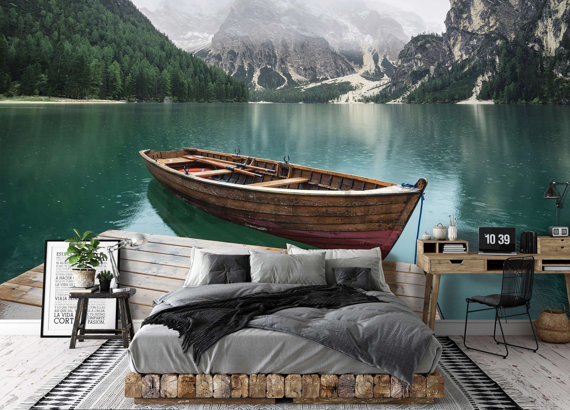 Vlies foto tapeta: Čamac na jezeru - 104x70,5 cm