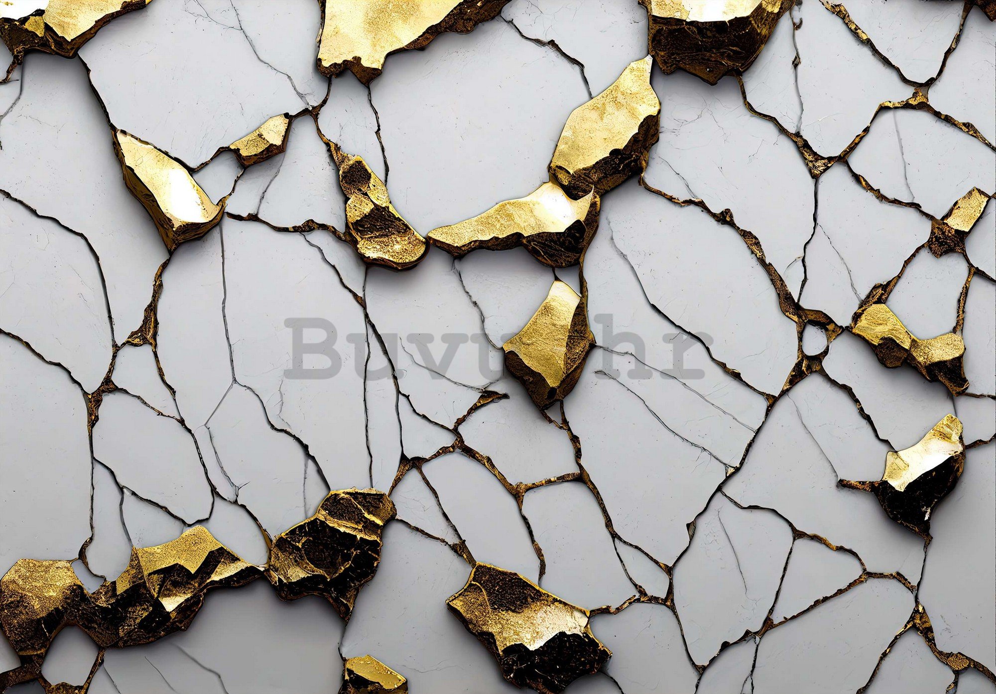 Vlies foto tapeta: Glamurozna imitacija zlatnog mramora s bijelim zidom - 416x254 cm