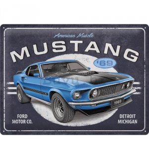 Metalna tabla: Ford Mustang 1969 Mach 1 Blue - 40x30 cm