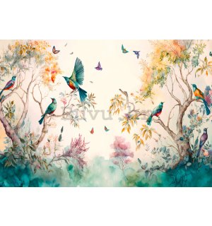 Vlies foto tapeta: Ptice na drveću (naslikano) - 416x254 cm