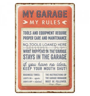 Metalna tabla: My garage, My rules - 30x20 cm