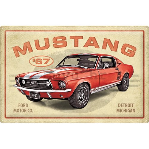 Metalna tabla: Ford Mustang GT 1967 Red - 60x40 cm