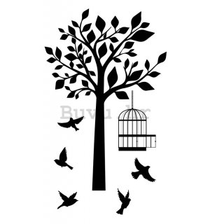 Naljepnica - Ptice i drvo (sjenčanje)