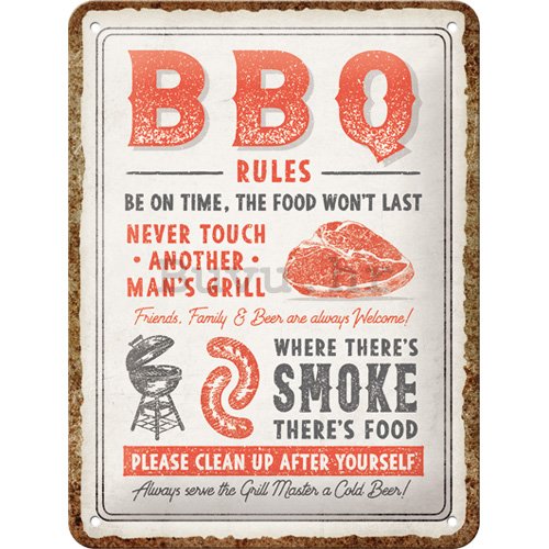 Metalna tabla: BBQ rules - 15x20 cm