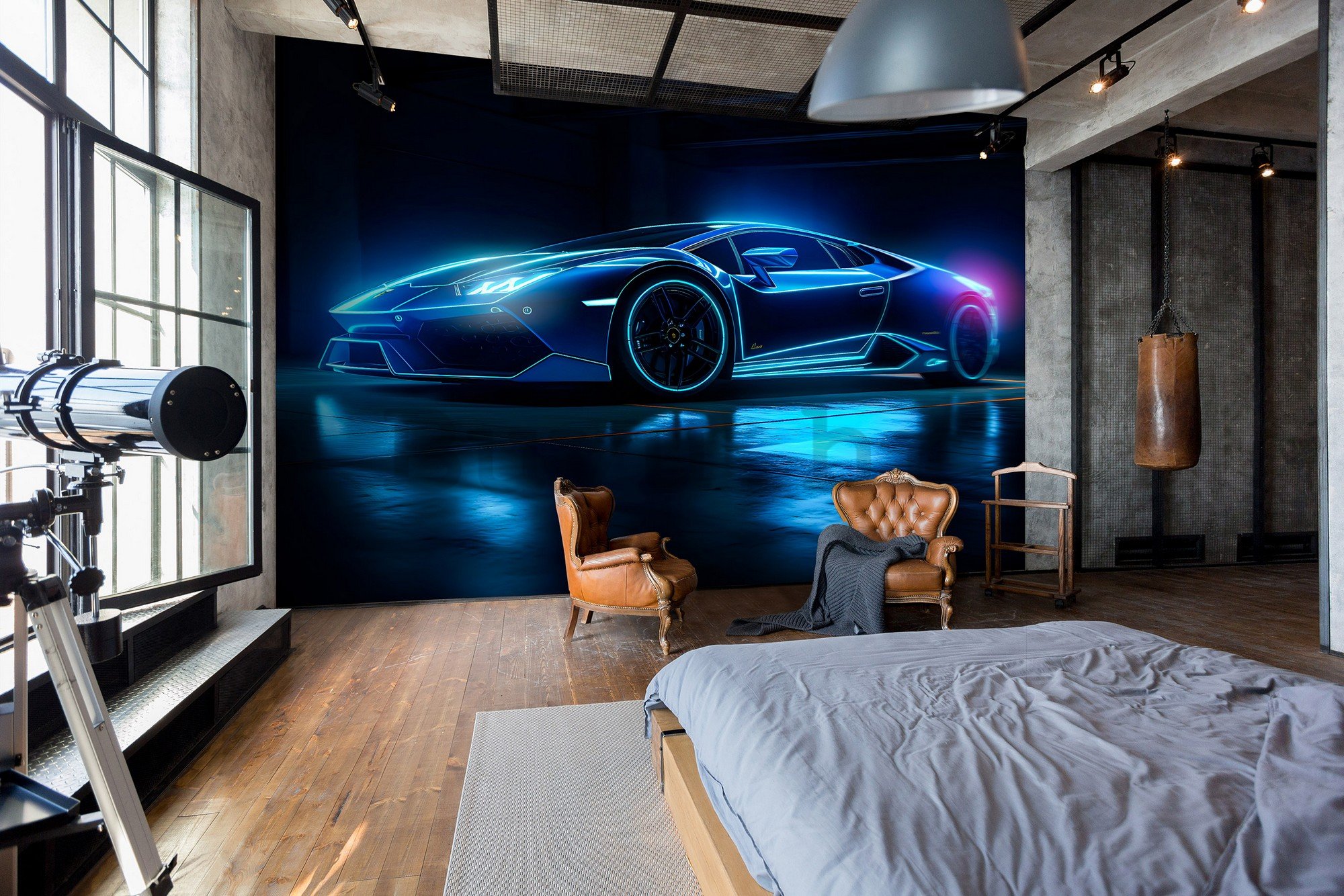 Foto tapeta Vlies: Car Lamborghini luxurious neon - 254x184 cm