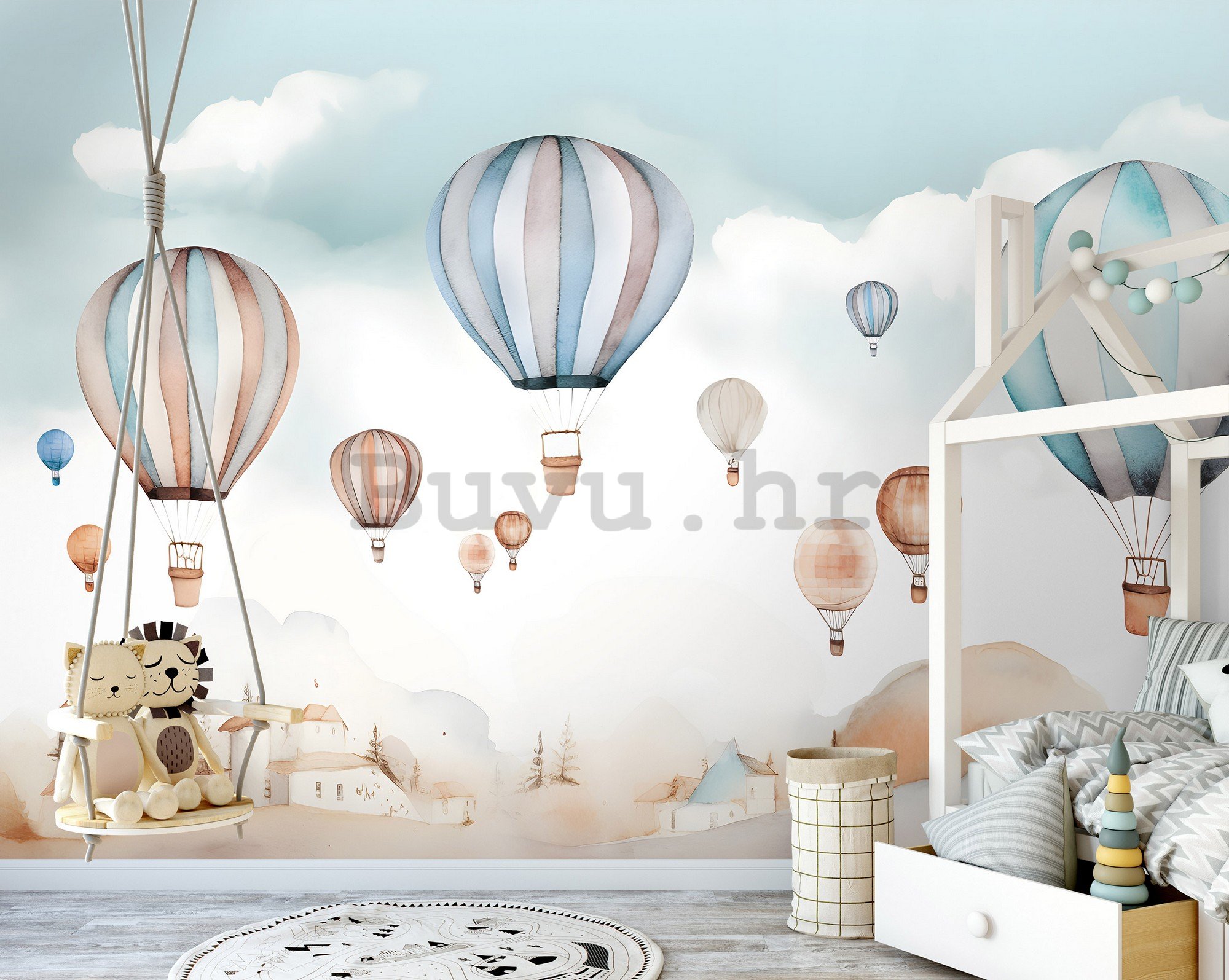 Foto tapeta Vlies: For kids fairytale watercolour balloons - 254x184 cm