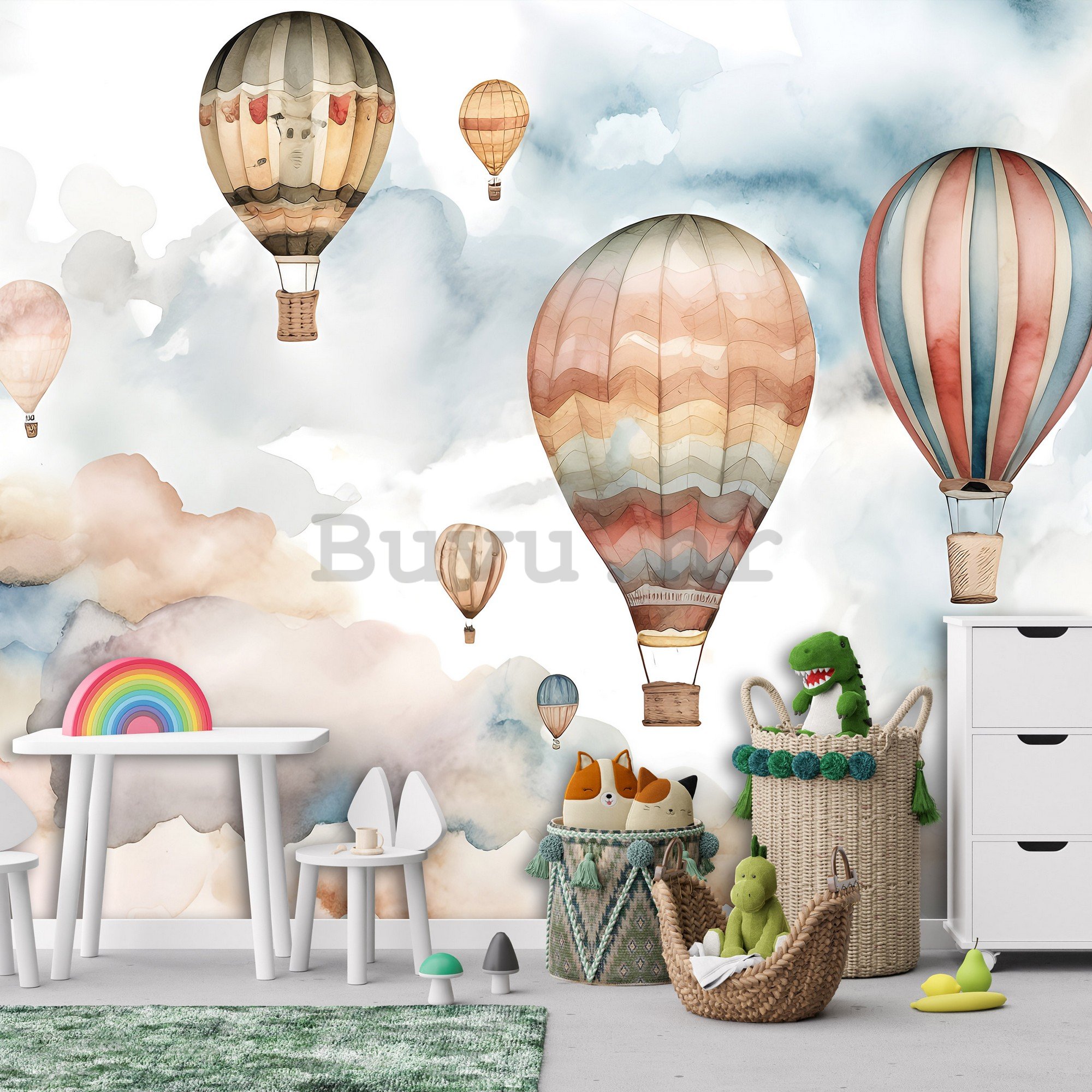 Foto tapeta Vlies: For kids fairytale watercolour balloons (1) - 254x184 cm