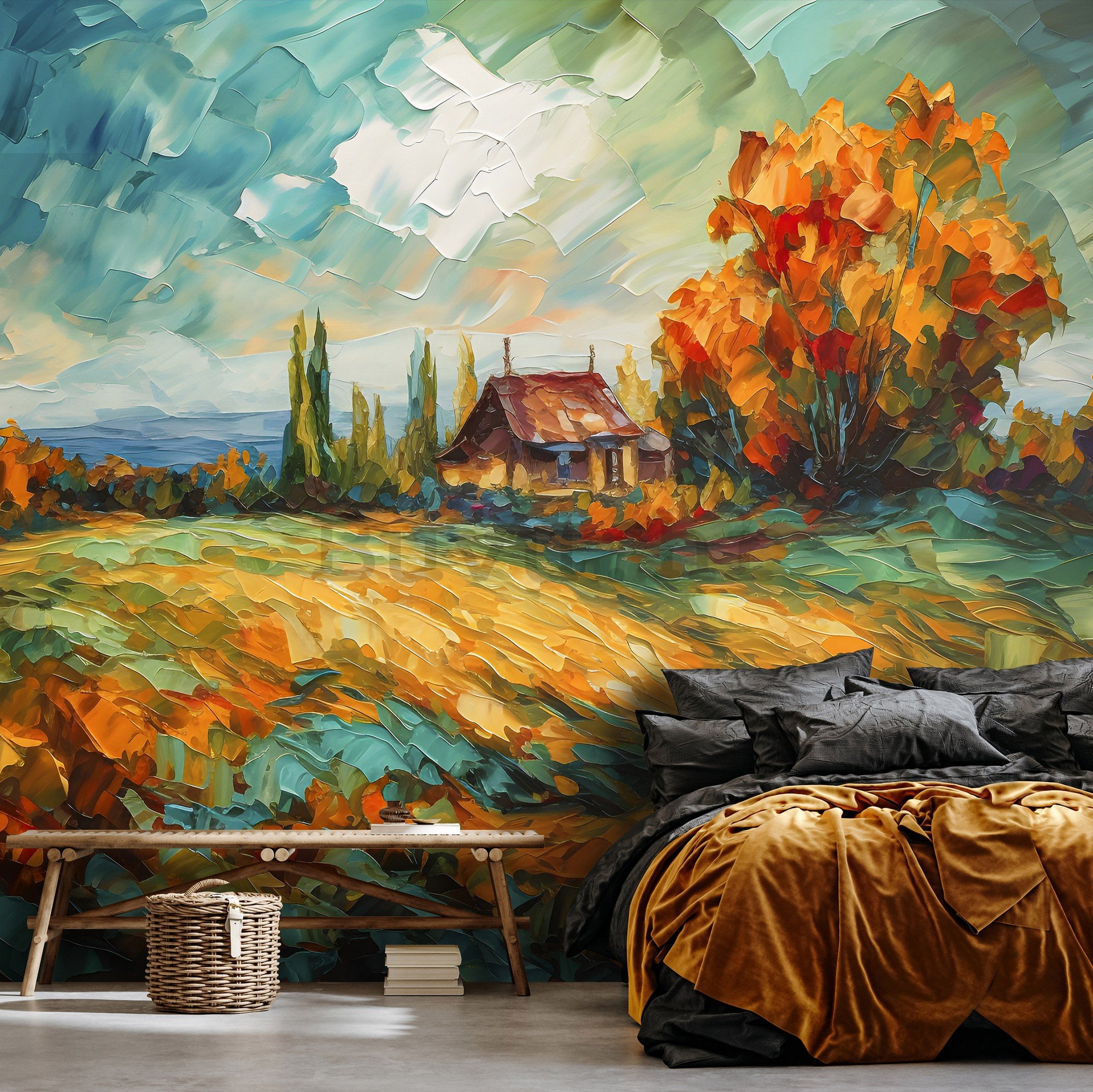 Foto tapeta Vlies: Lanscape oil-colour painting nature - 254x184 cm