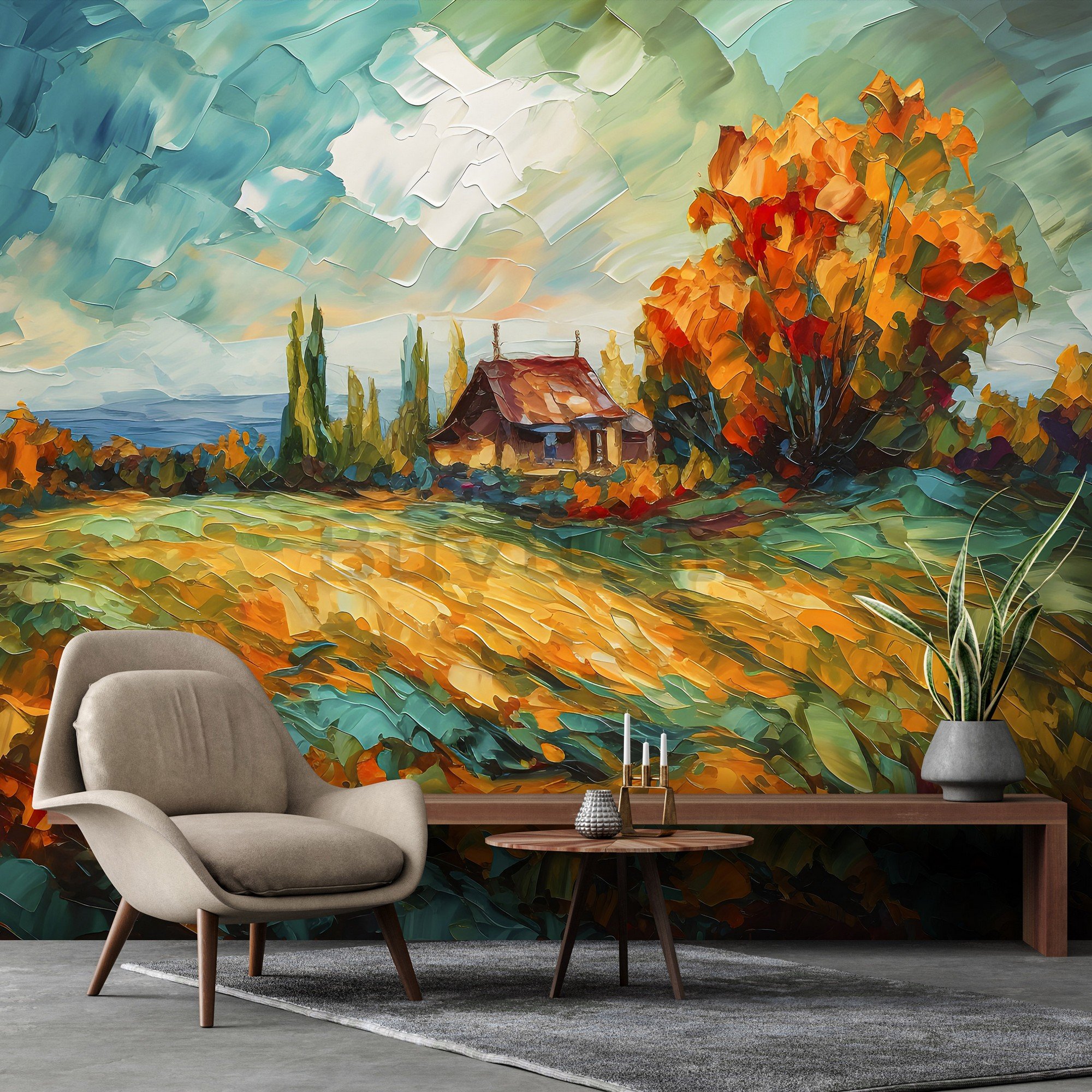 Foto tapeta Vlies: Lanscape oil-colour painting nature - 254x184 cm