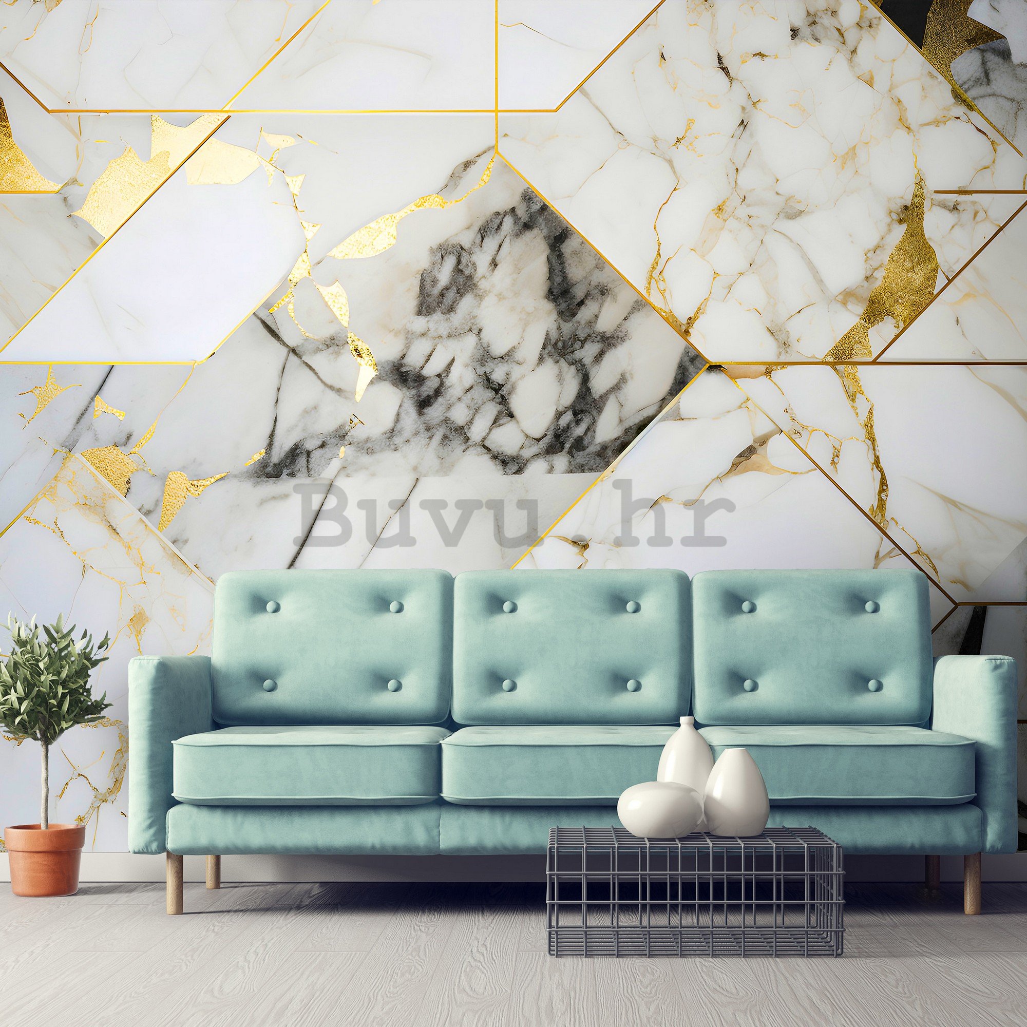 Foto tapeta Vlies: Imitation marble gold geometry - 254x184 cm