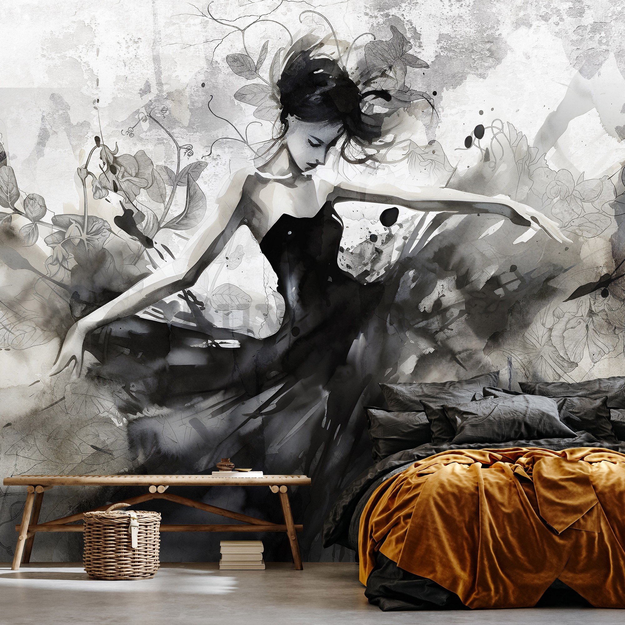 Foto tapeta Vlies: Painting B&W concrete dancer - 254x184 cm