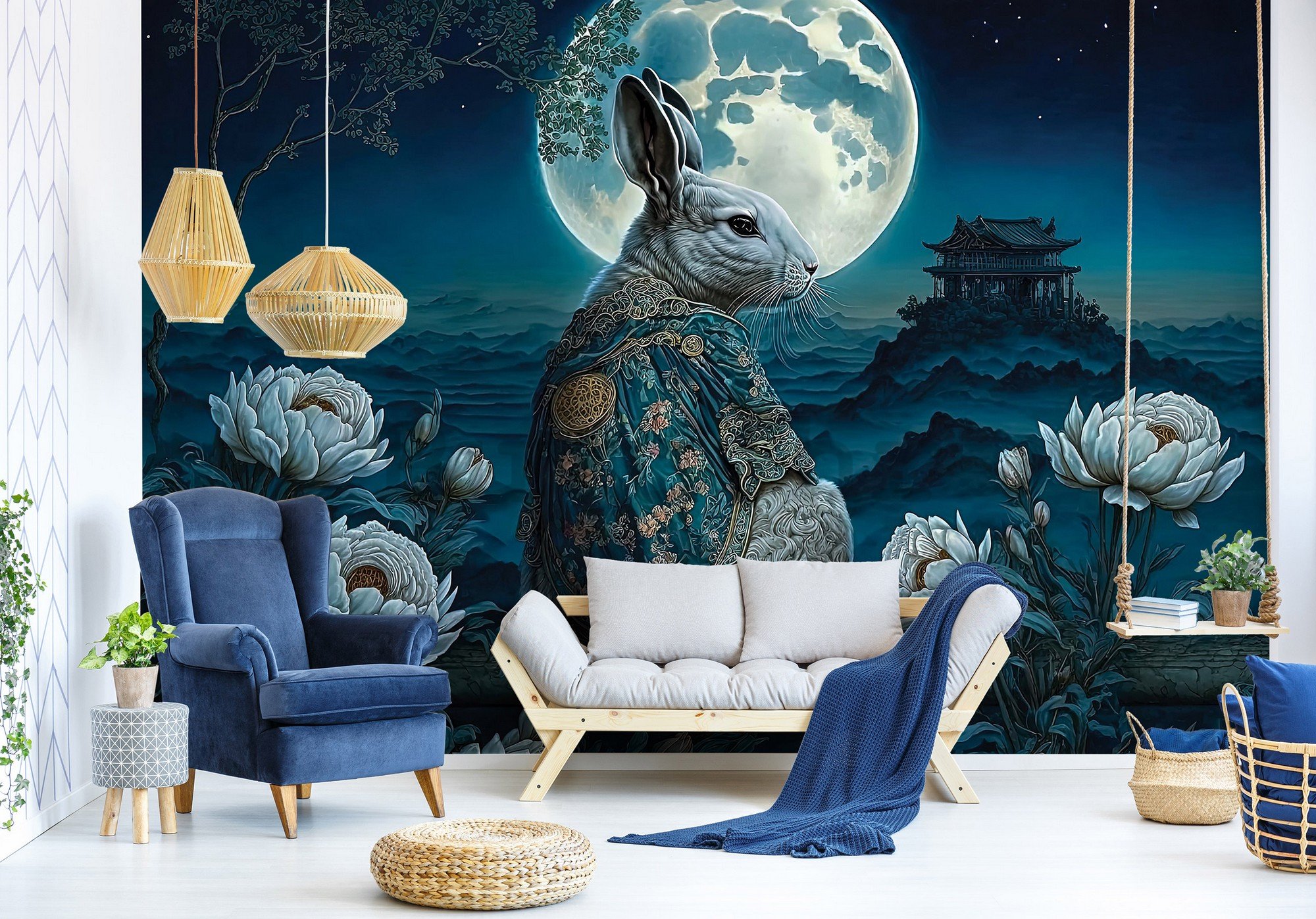 Vlies foto tapeta: Art Orient rabbit moon - 416x290 cm