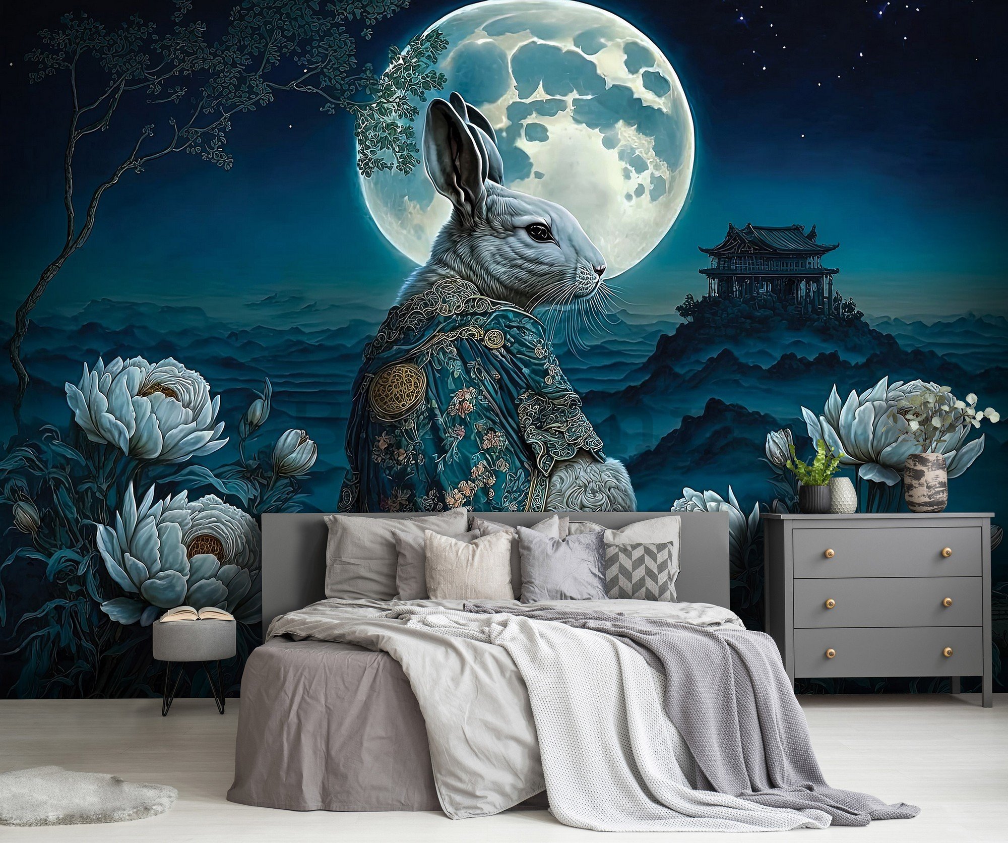 Vlies foto tapeta: Art Orient rabbit moon - 416x290 cm