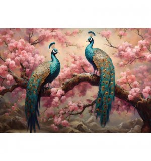 Foto tapeta Vlies: Art Abstract Branches Flowers Birds Peacocks (1) - 254x184 cm