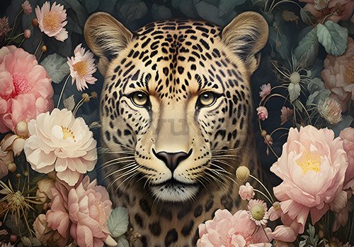 Foto tapeta Vlies: Jaguar Flowers - 254x184 cm
