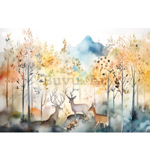 Vlies foto tapeta: For kids watercolour forest - 368x254 cm