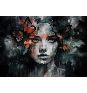 Vlies foto tapeta: Art watercolour woman butterfly - 368x254 cm