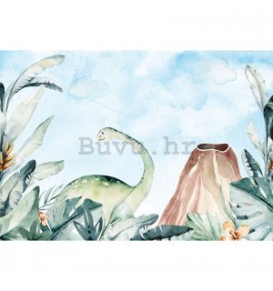 Vlies foto tapeta: For kids dinosaur watercolour - 368x254 cm