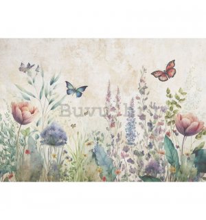 Vlies foto tapeta: Nature meadow flowers butterflies - 368x254 cm