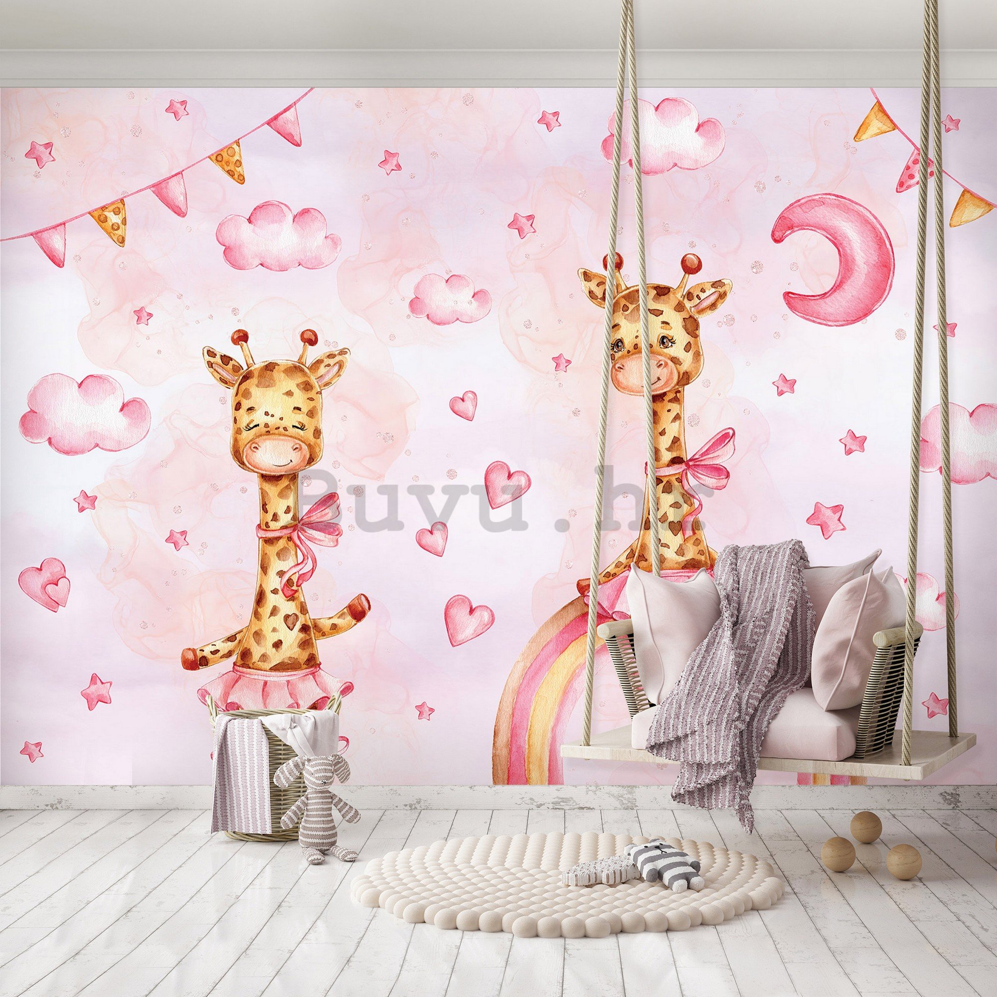 Vlies foto tapeta: Children giraffe - 368x254 cm