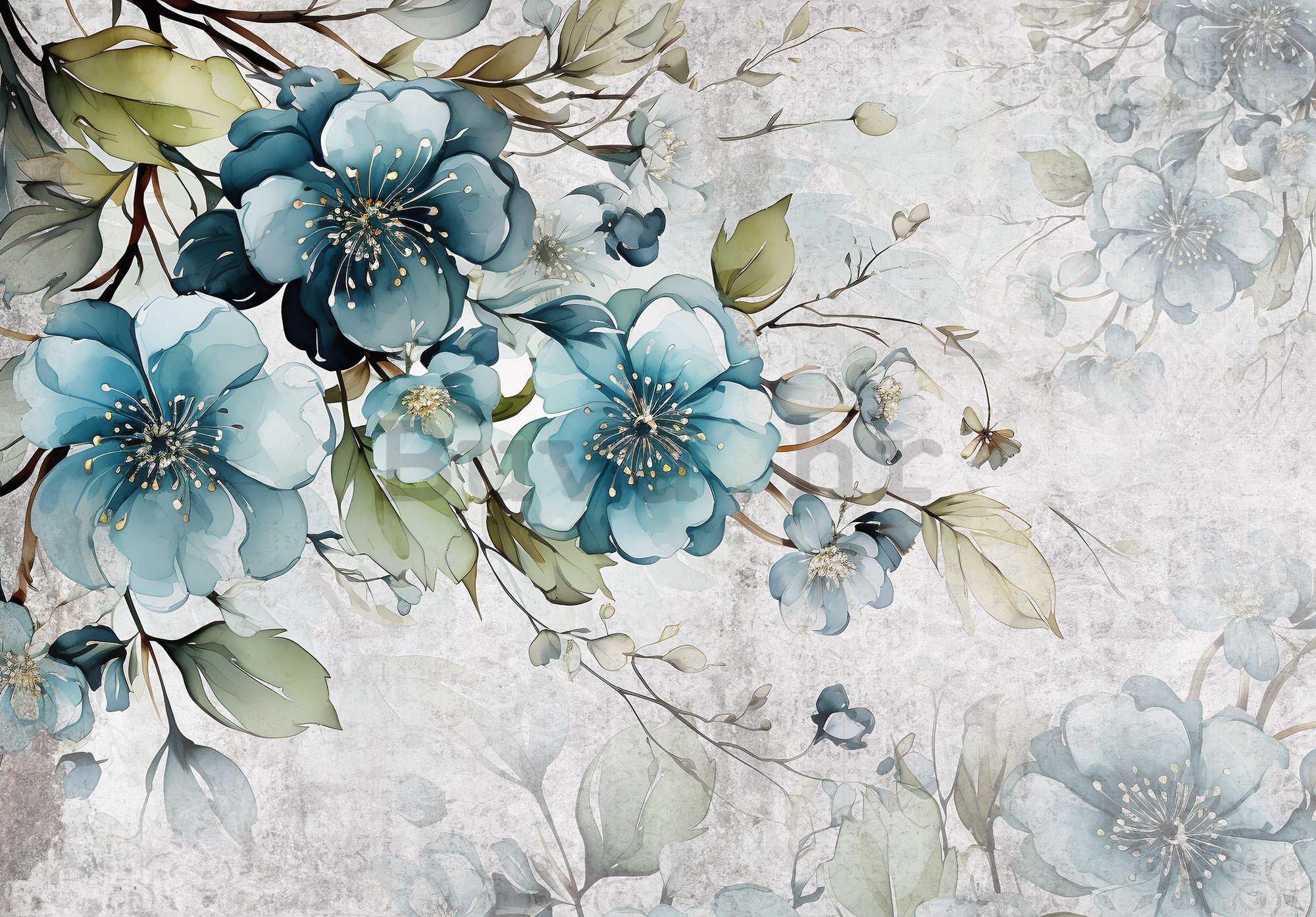 Vlies foto tapeta: Turquoise Flowers - 368x254 cm