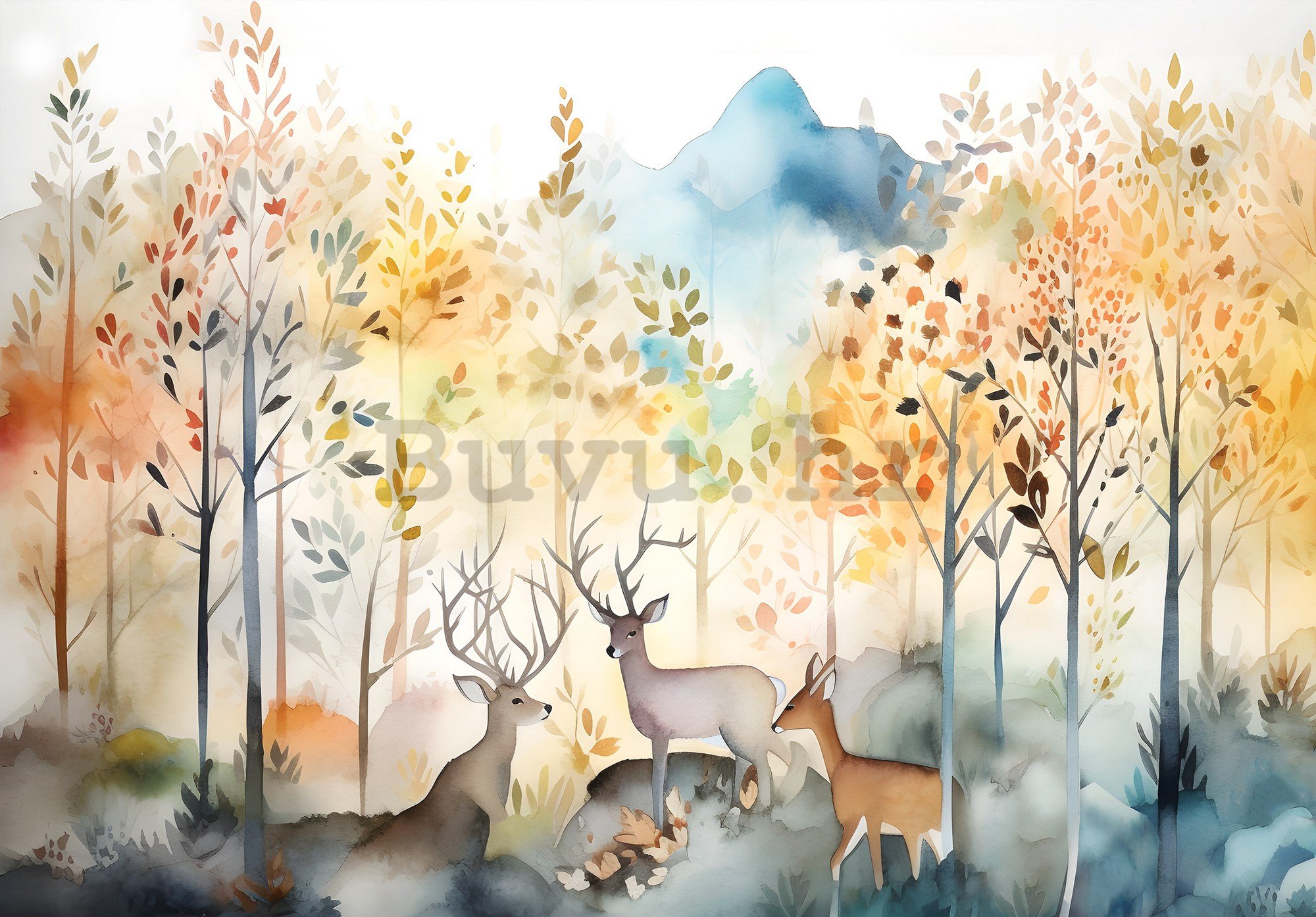 Vlies foto tapeta: For kids watercolour forest - 152,5x104 cm