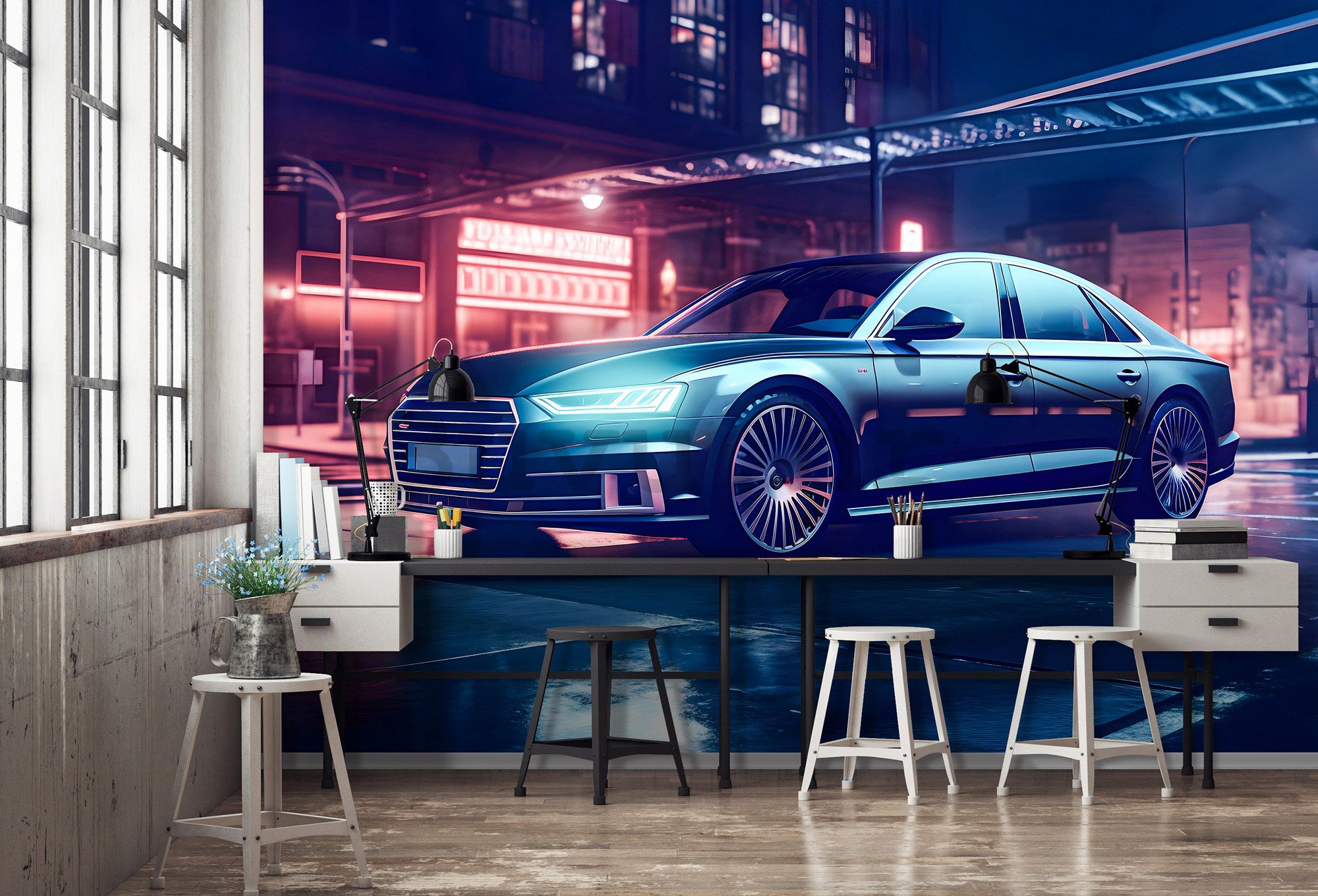 Vlies foto tapeta: Car Audi city neon - 152,5x104 cm