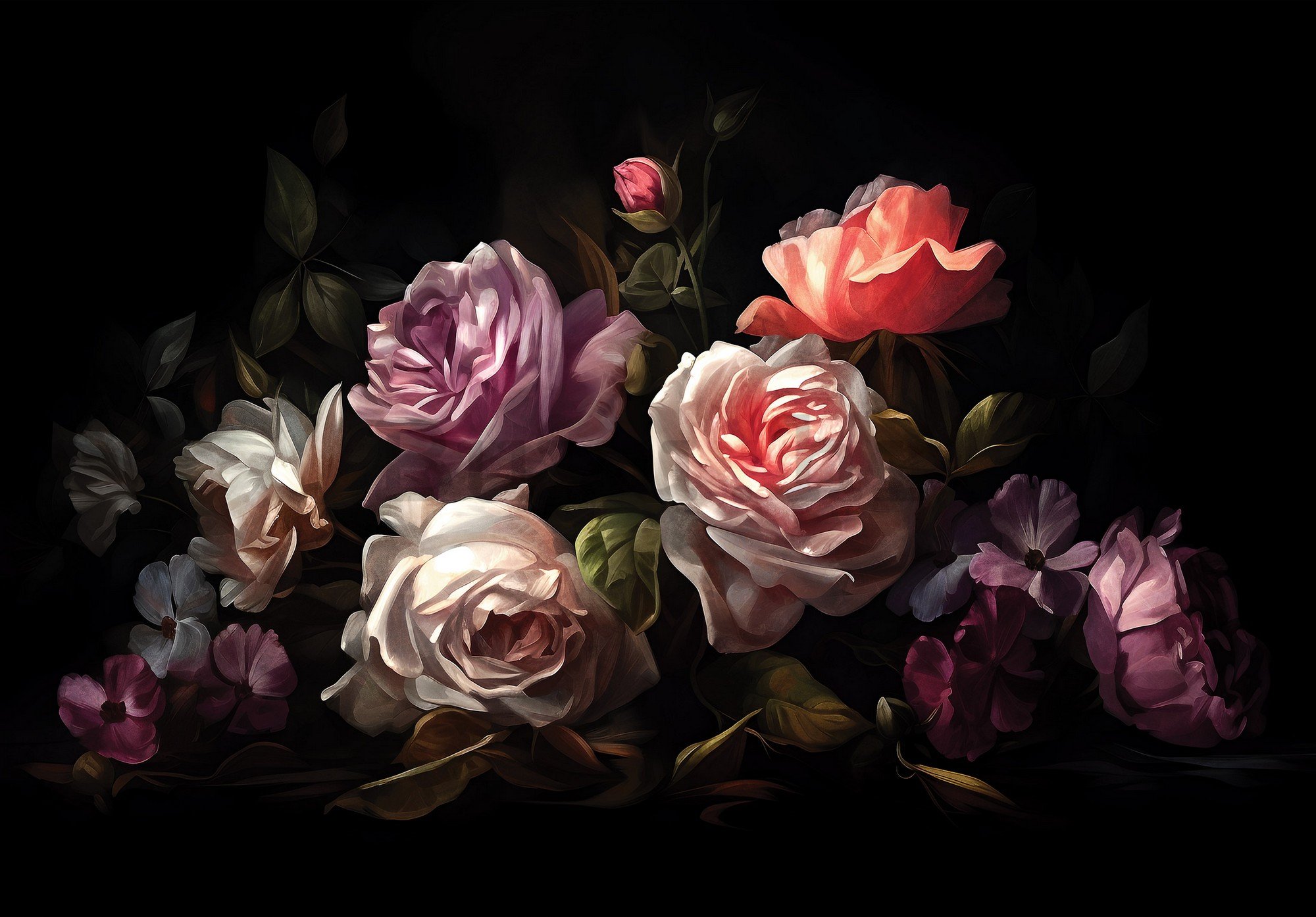 Vlies foto tapeta: Art painting flowers roses - 152,5x104 cm