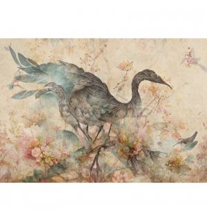 Vlies foto tapeta: Art abstraction bird flowers - 152,5x104 cm