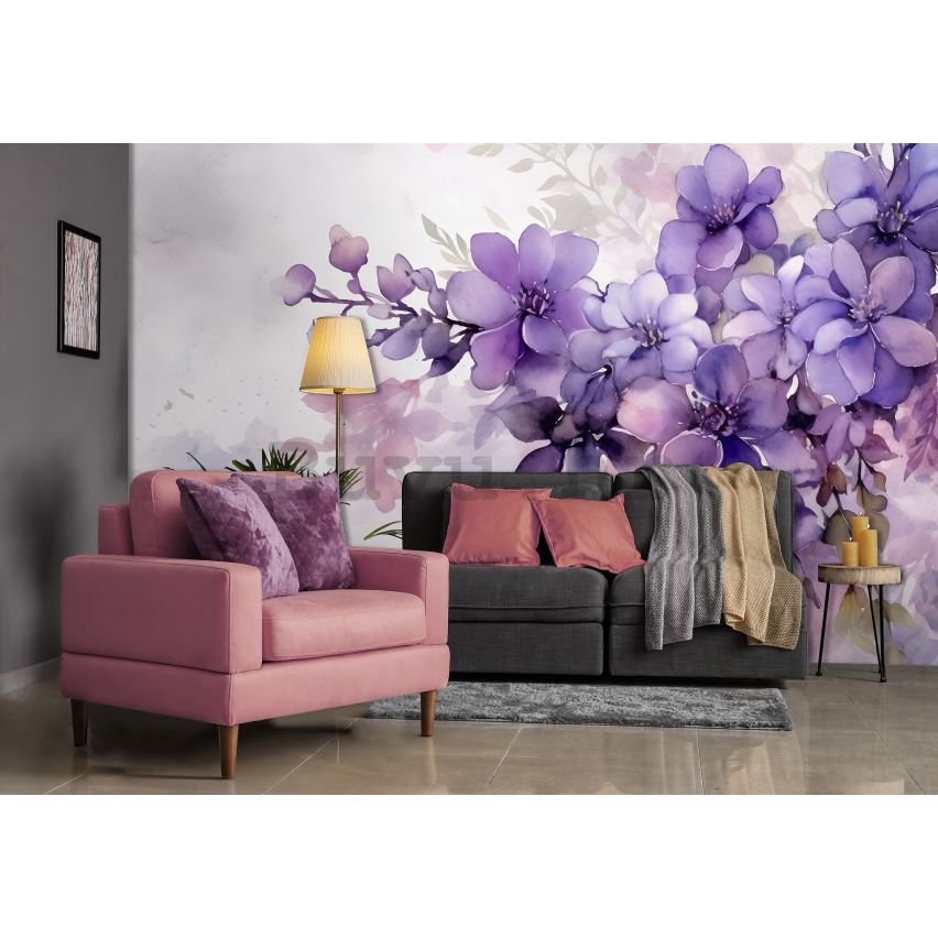 Vlies foto tapeta: Violet Romantic Painted Flowers - 152,5x104 cm