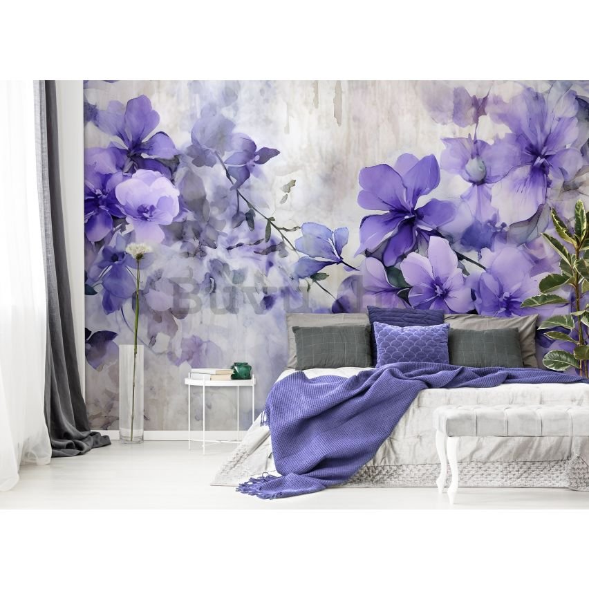 Vlies foto tapeta: Violet Romantic Painted Flowers (1) - 152,5x104 cm