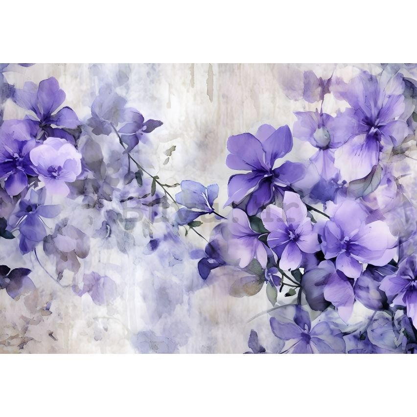 Vlies foto tapeta: Violet Romantic Painted Flowers (1) - 152,5x104 cm