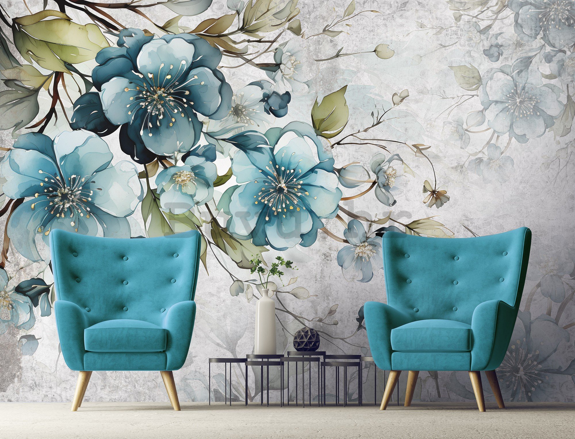 Vlies foto tapeta: Turquoise Flowers - 152,5x104 cm