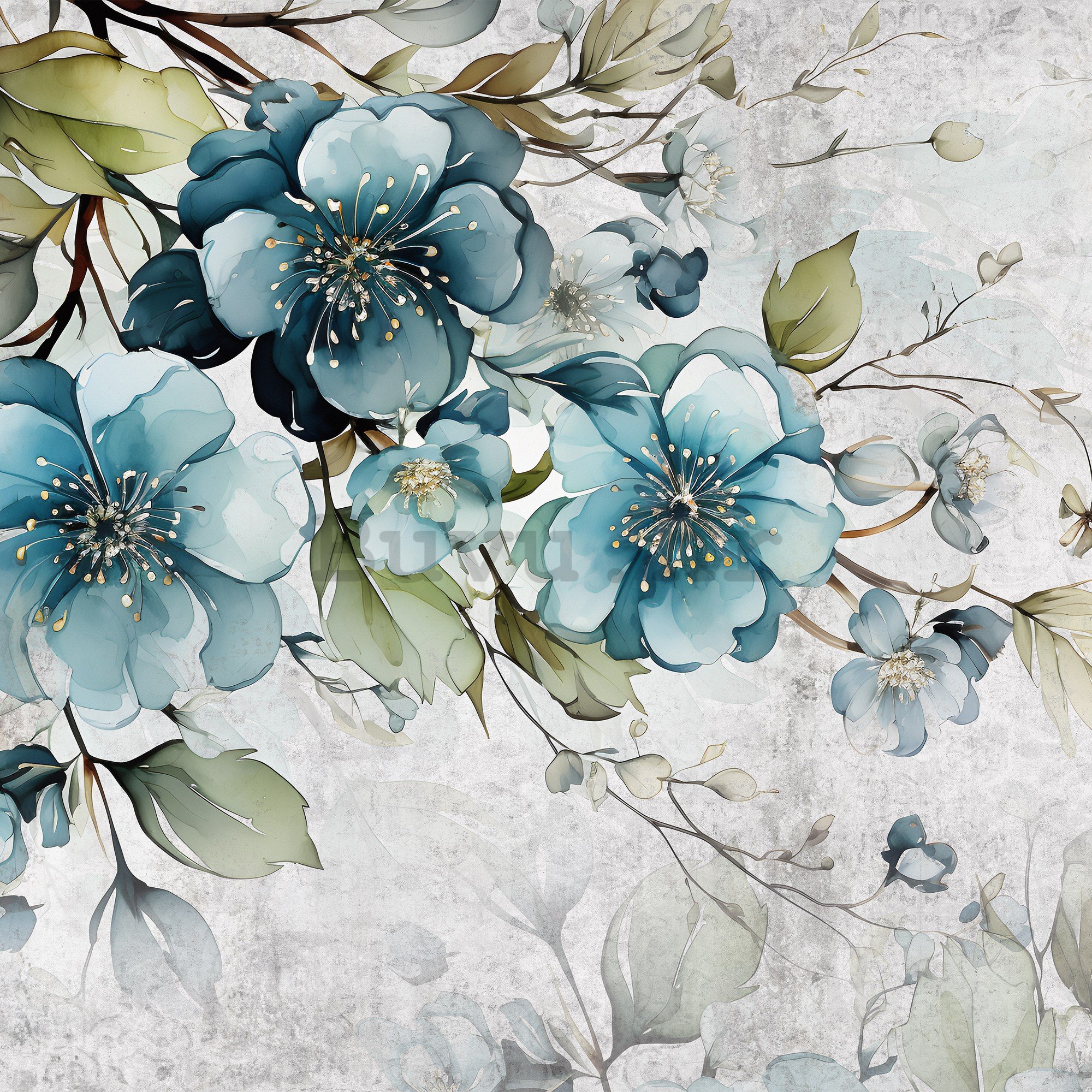 Vlies foto tapeta: Turquoise Flowers - 152,5x104 cm