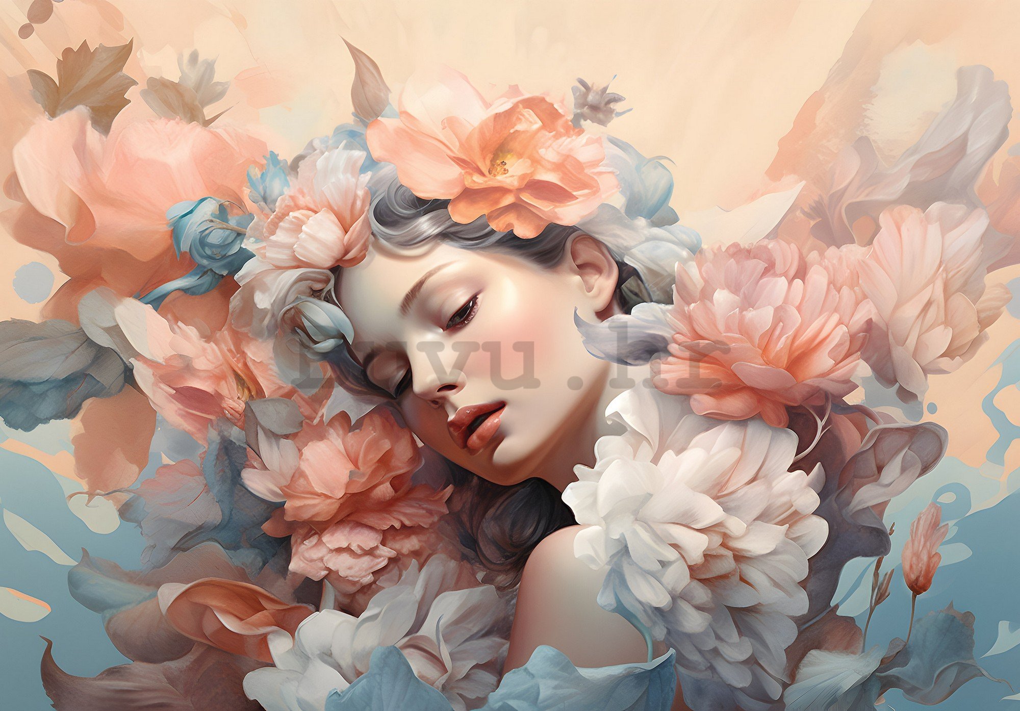 Vlies foto tapeta: Woman flowers pastel elegance (1) - 104x70,5 cm