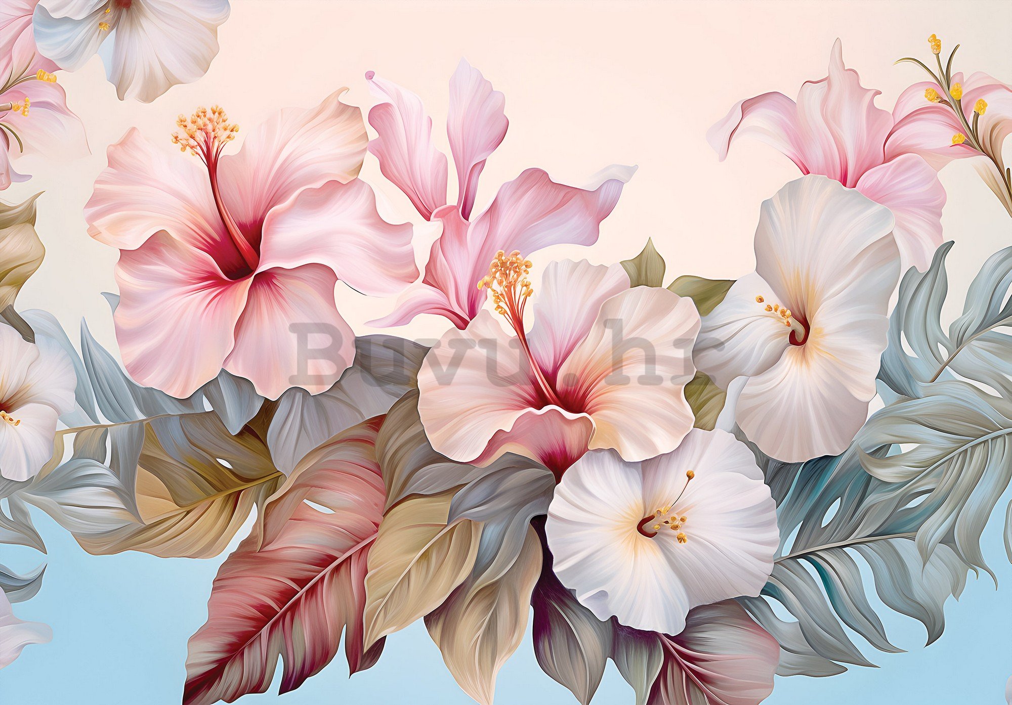 Vlies foto tapeta: Nature flowers hibiscus painting - 104x70,5 cm