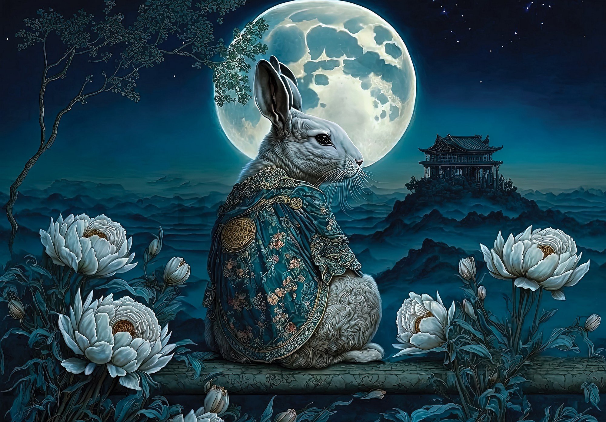 Vlies foto tapeta: Art Orient rabbit moon - 104x70,5 cm