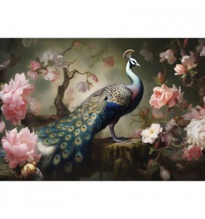 Vlies foto tapeta: Art Abstract Branches Flowers Birds Peacocks - 104x70,5 cm
