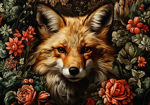 Vlies foto tapeta: Fox Flowers - 104x70,5 cm