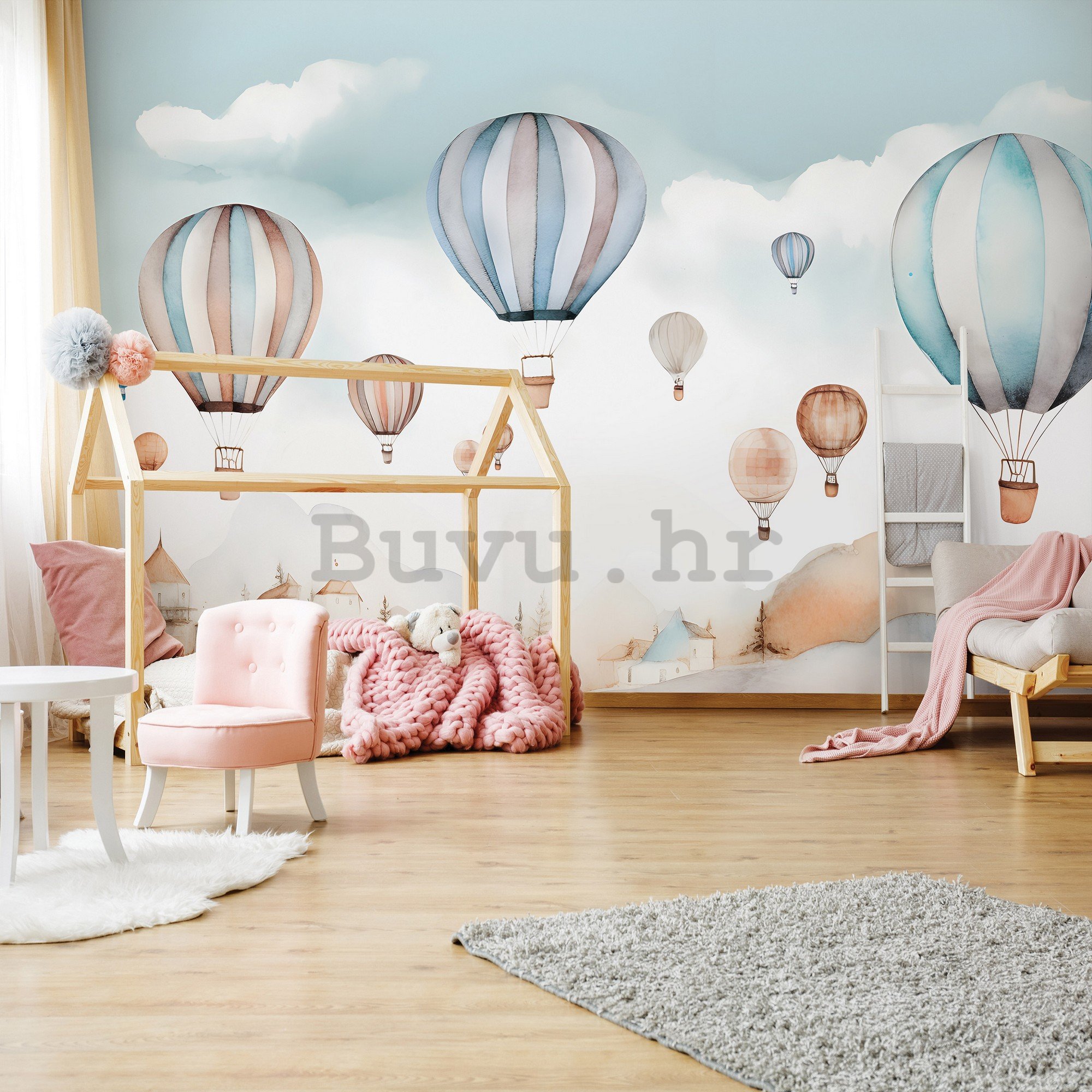 Vlies foto tapeta: For kids fairytale watercolour balloons - 312x219cm