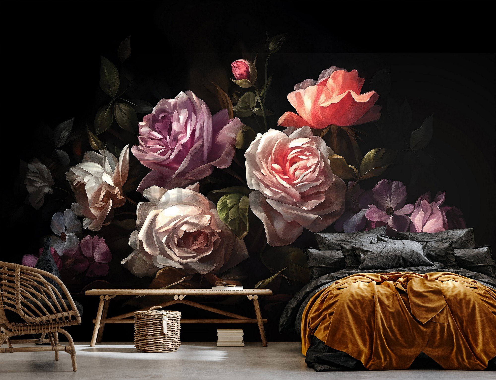 Vlies foto tapeta: Art painting flowers roses - 312x219cm
