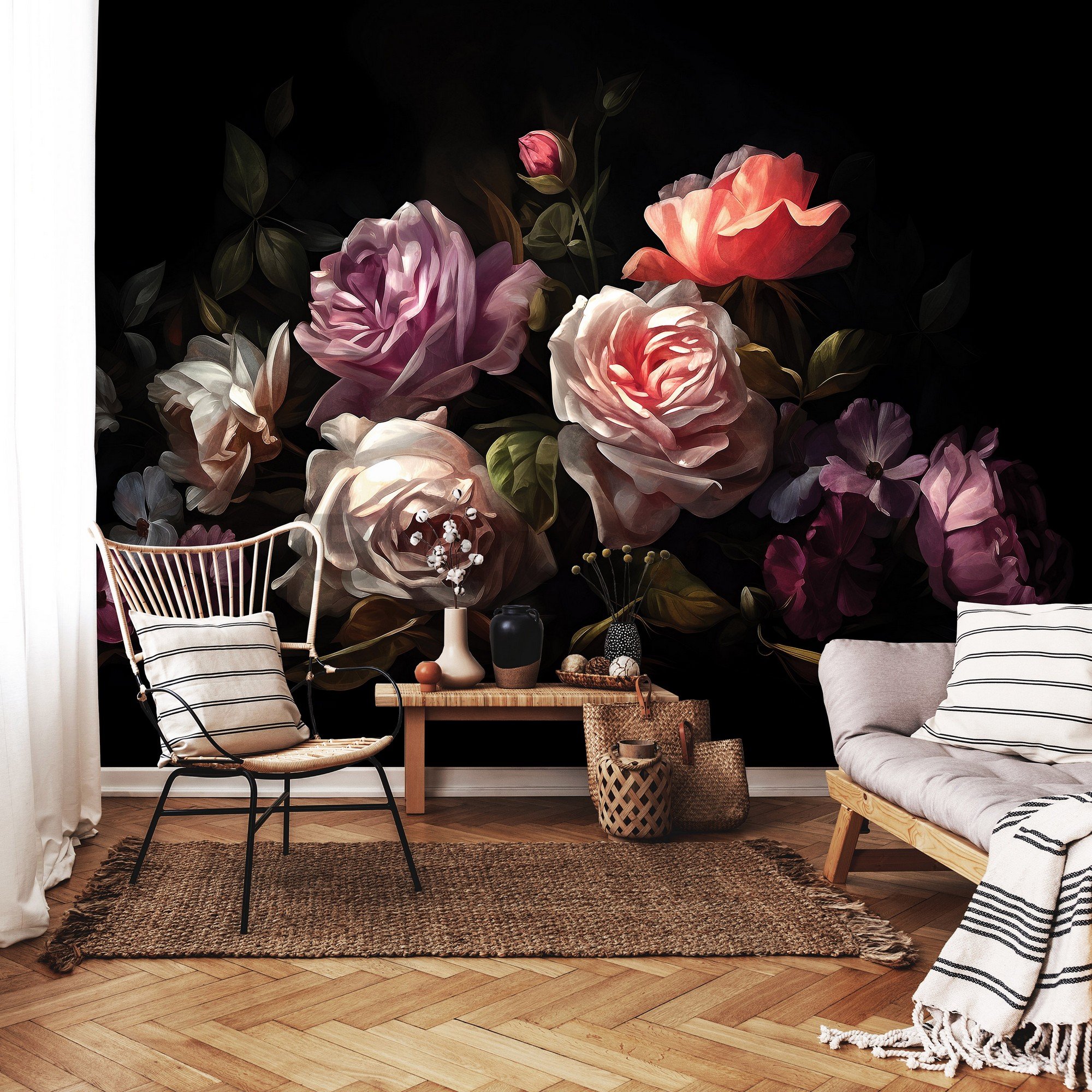 Vlies foto tapeta: Art painting flowers roses - 312x219cm