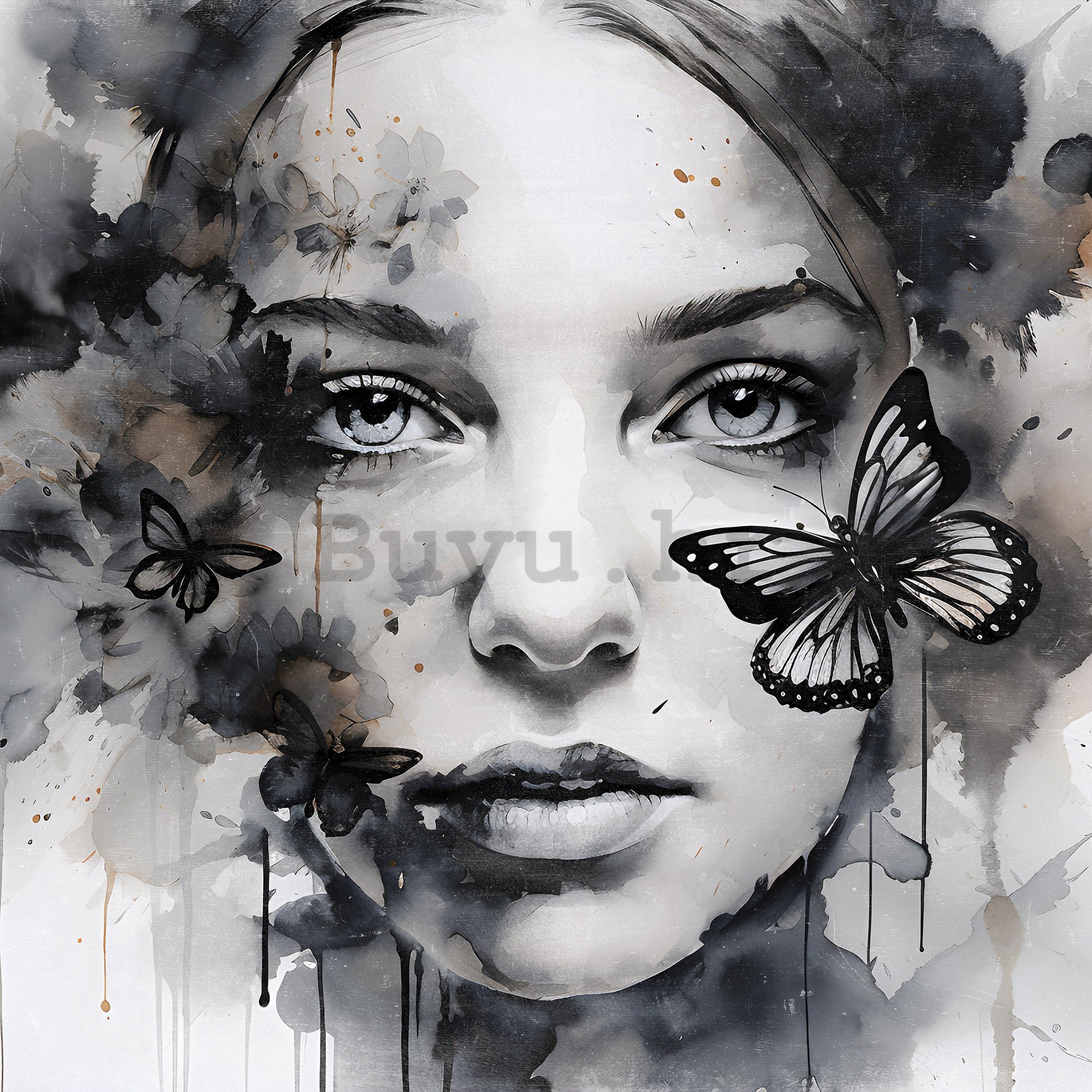 Vlies foto tapeta: Art watercolour woman butterfly (1) - 312x219cm