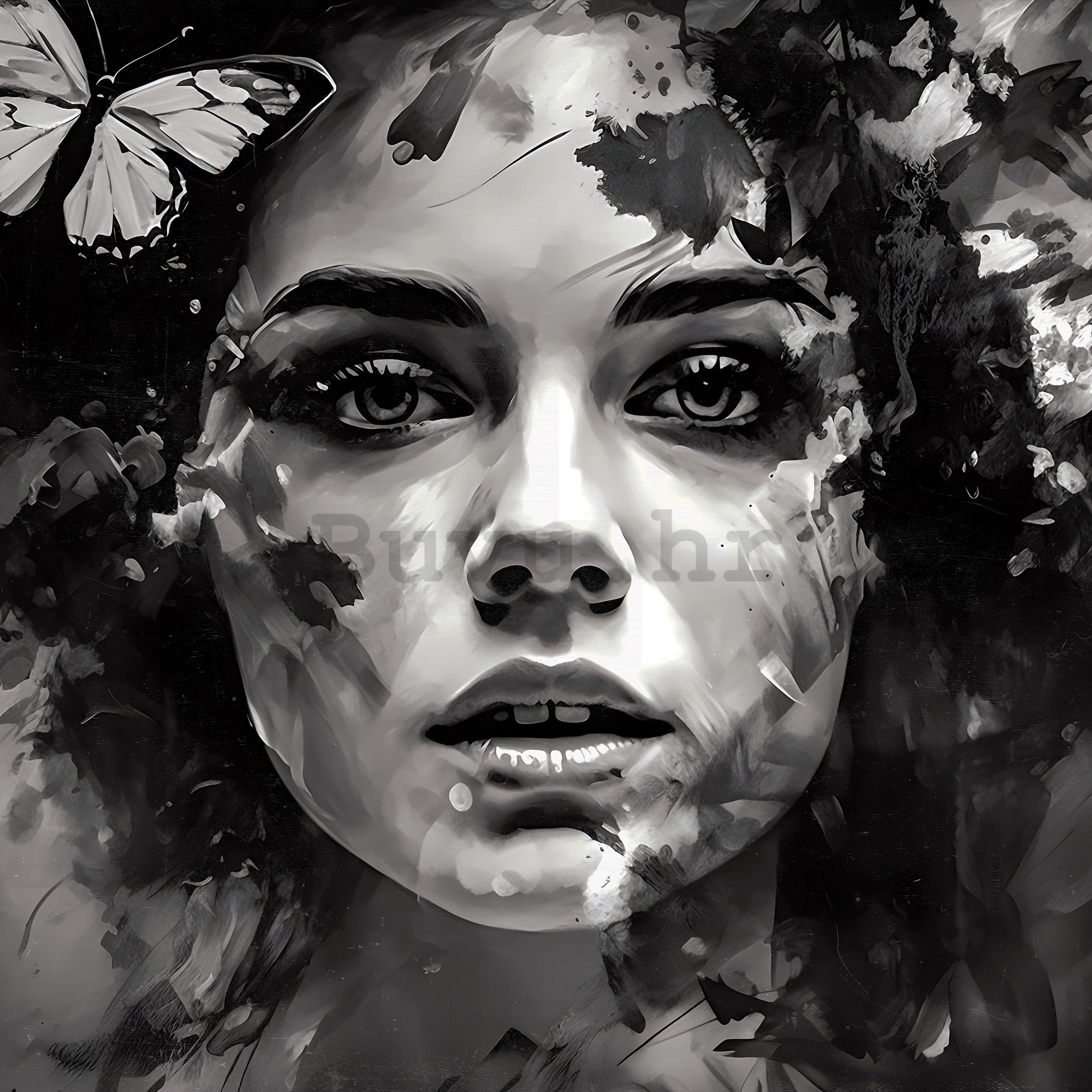 Vlies foto tapeta: Art watercolour woman butterfly (2) - 312x219cm