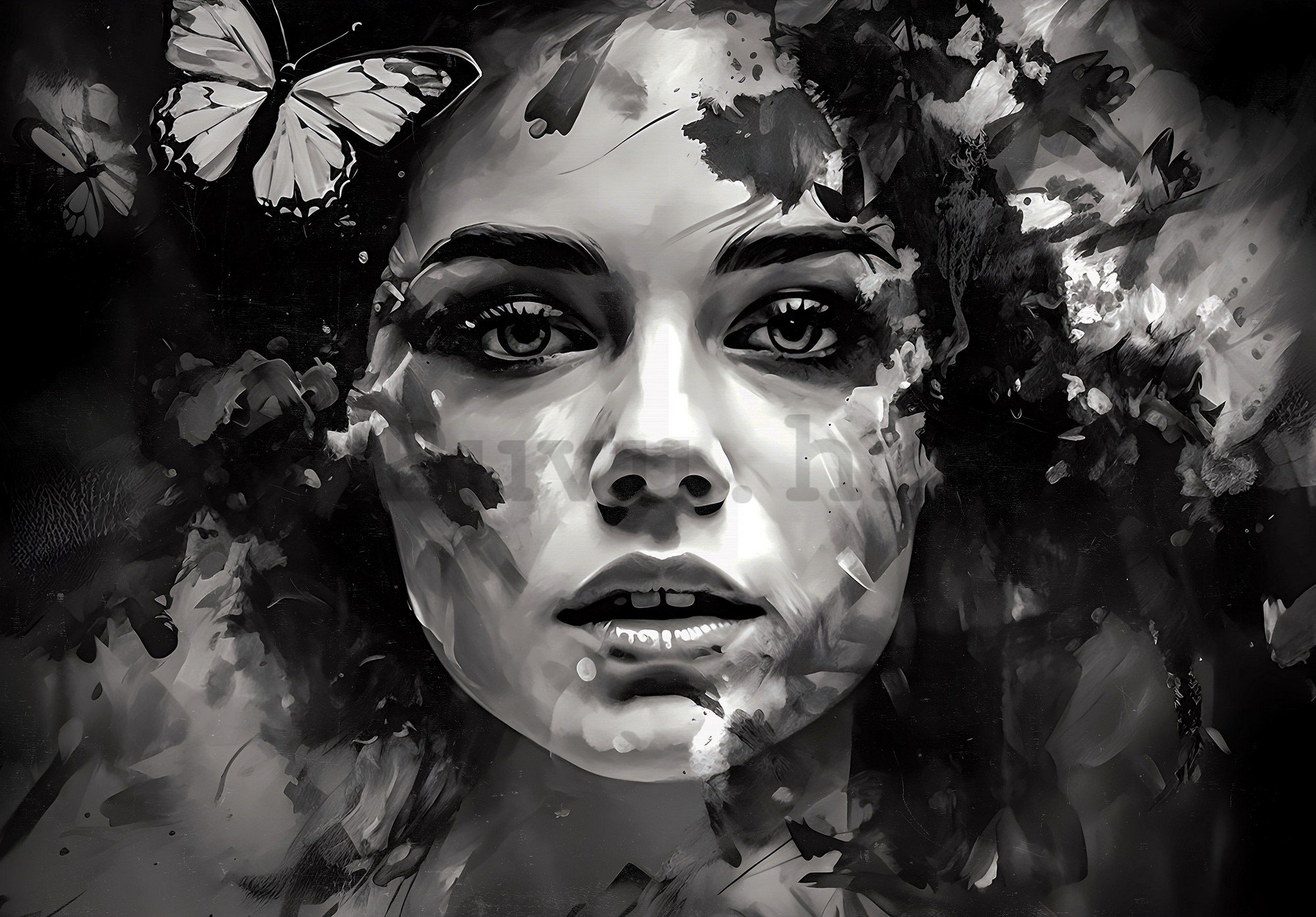 Vlies foto tapeta: Art watercolour woman butterfly (2) - 312x219cm