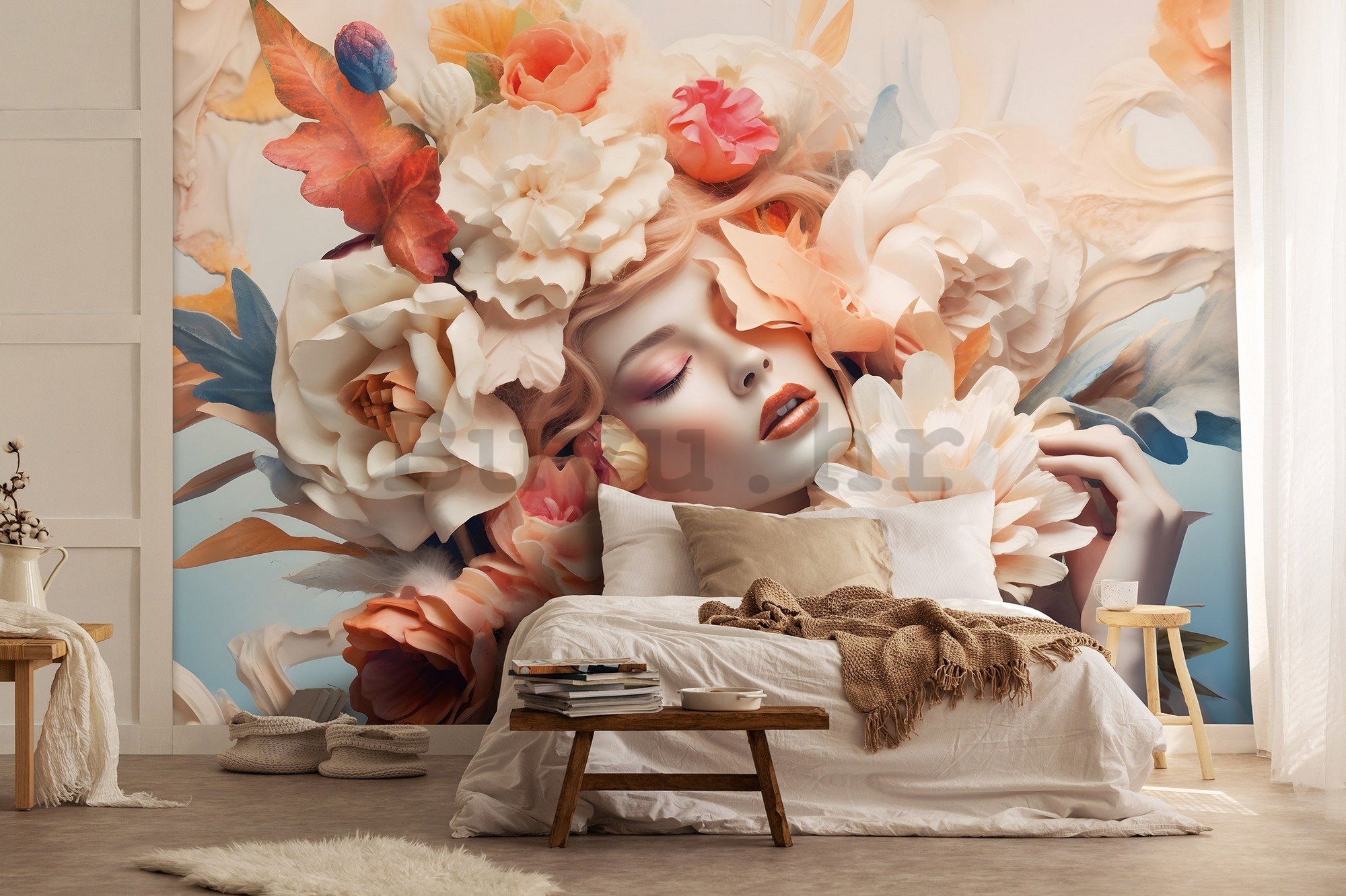 Vlies foto tapeta: Woman flowers pastel elegance - 312x219cm