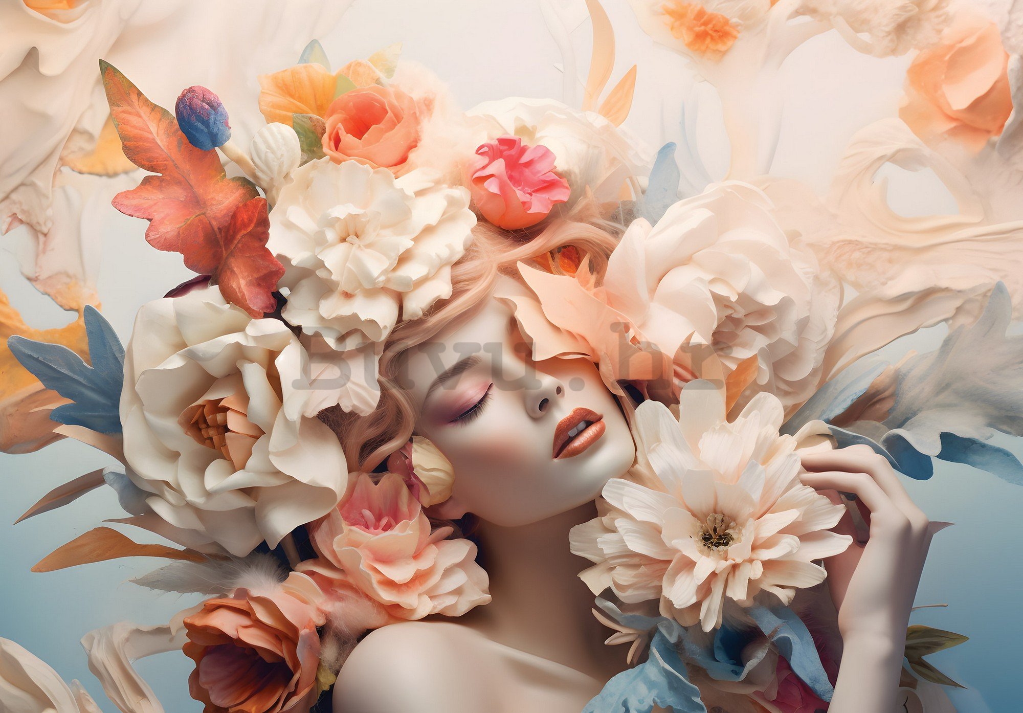 Vlies foto tapeta: Woman flowers pastel elegance - 312x219cm