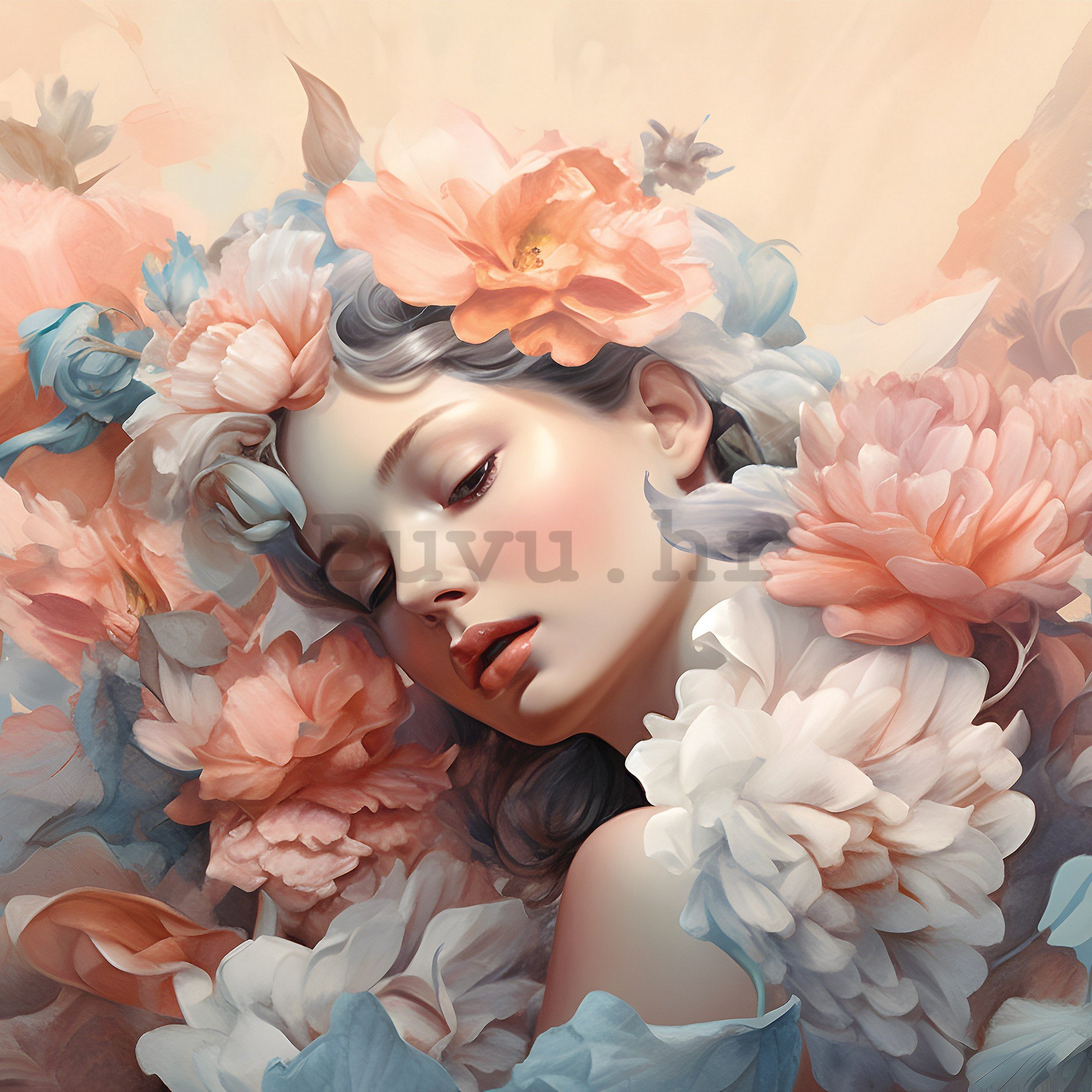 Vlies foto tapeta: Woman flowers pastel elegance (1) - 312x219cm
