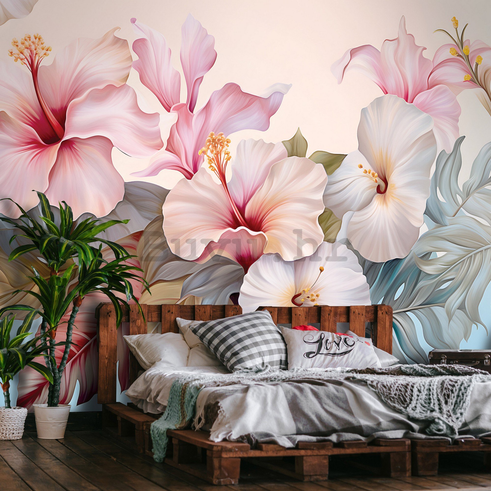 Vlies foto tapeta: Nature flowers hibiscus painting - 312x219cm